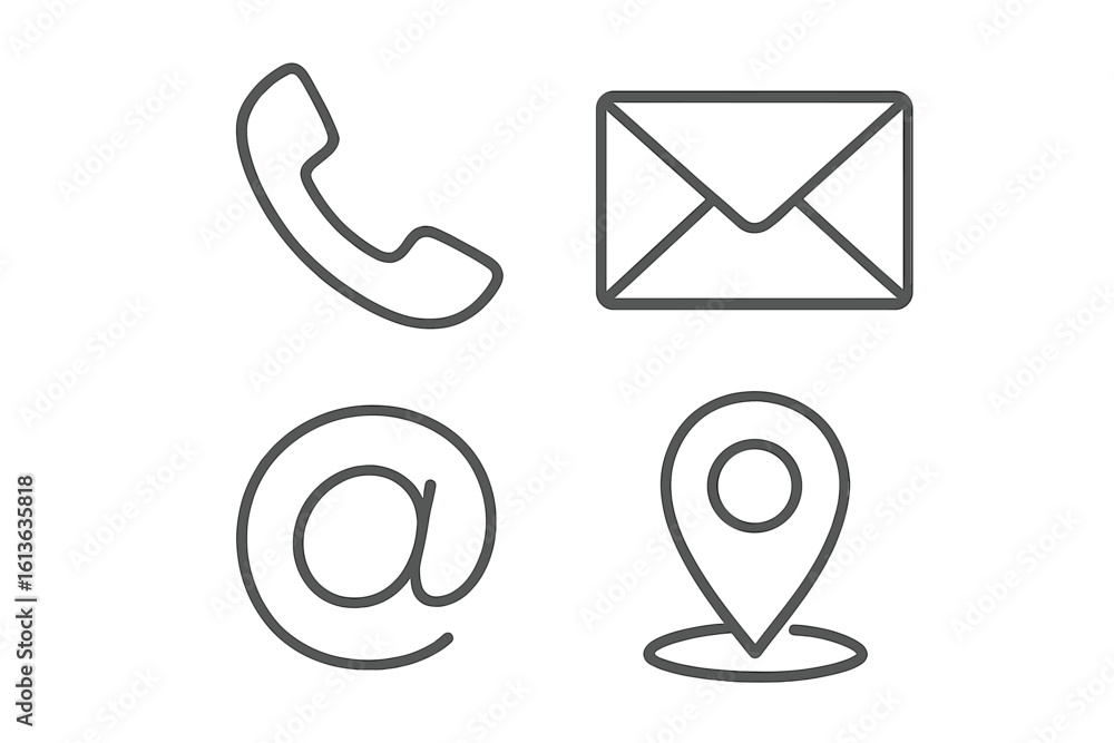 Poster contact us icon set. simple line art web buttons for business communication. vector graphic includes