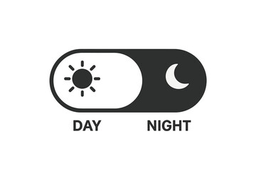 Day night mode switch icon for light and dark theme. Simple on off toggle button for user interface. Sun and moon vector symbol for web and app design concept.