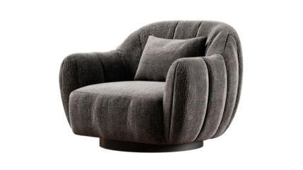 Stylish modern armchair with soft fabric in neutral shades