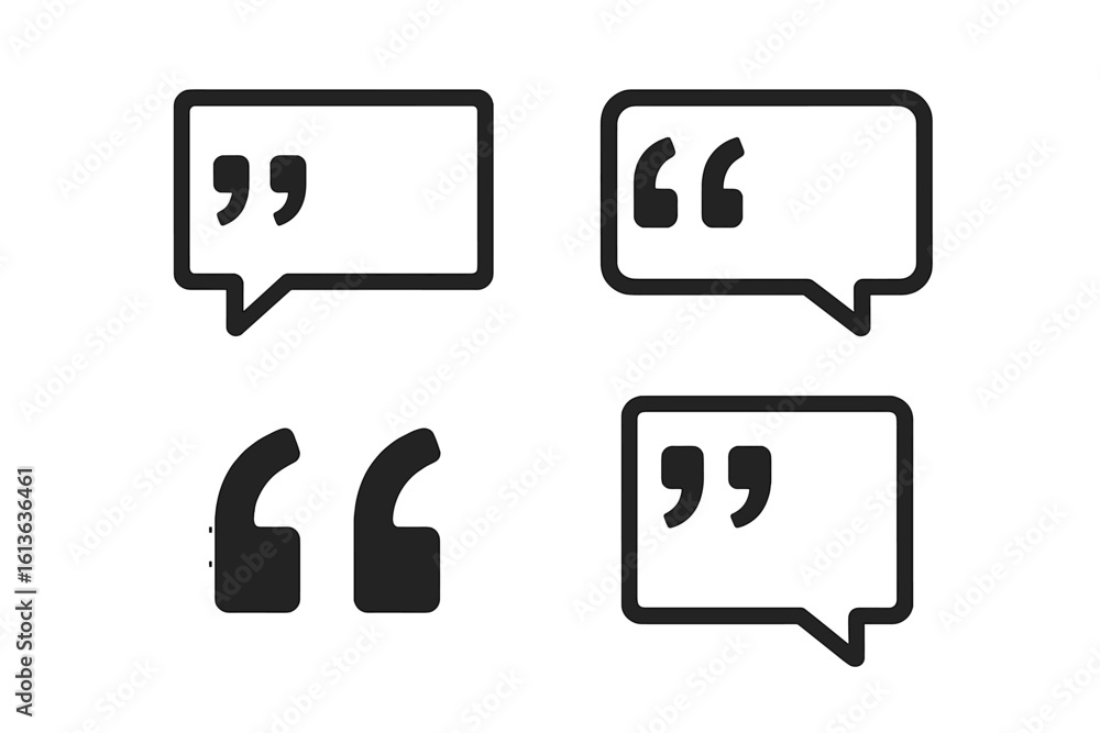 Poster quote box and quotation marks icon set. vector speech bubble for comments, testimonials, and citatio