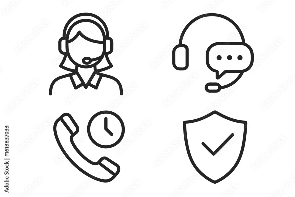 Aufkleber customer service icon set. line art vector collection with call center operator, support agent with 