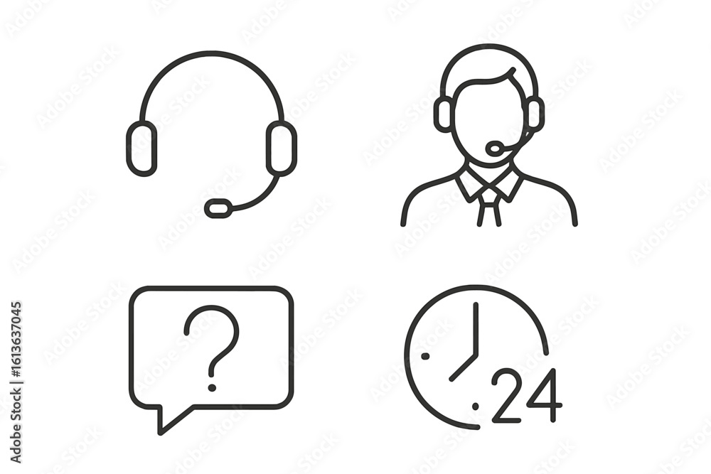 Aufkleber customer service icon set. call center operator, 24/7 support, contact us, and help desk thin line s