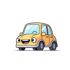 Fototapeta premium A cheerful yellow cartoon car with a big, happy smile and friendly eyes, illustrated in a simple, cute style.