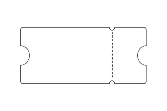 Empty ticket template vector illustration. Blank coupon mockup for event, cinema, or concert admission. Raffle or lottery voucher icon with tear-off stub on isolated background.