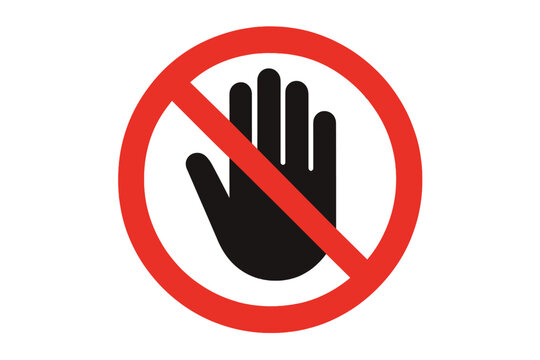 Do not touch icon with hand forbidden sign. No entry, don't push, and off limits symbol. Stop, warning, and danger concept. Vector illustration on transparent background.