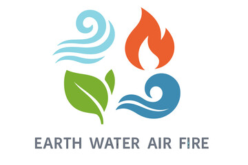 Four elements of nature icon set. Earth, water, air, fire symbols. Natural concept vector logo template for nature energy, spiritual, or ecological concepts. Abstract signs.