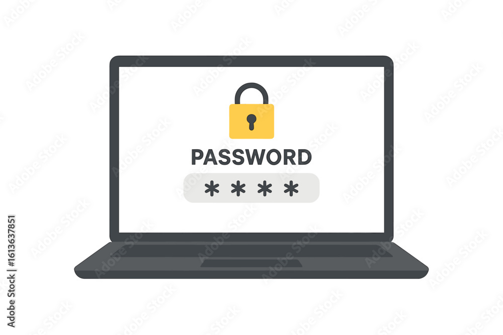 Poster laptop password login screen vector. concept for cyber security, data protection, secure access. use