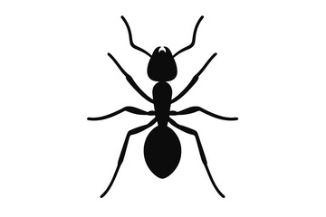 Top view worker ant silhouette, vector illustration. Simple insect icon for logo design. Black bug graphic symbol for pest control, nature, colony, or teamwork concept.