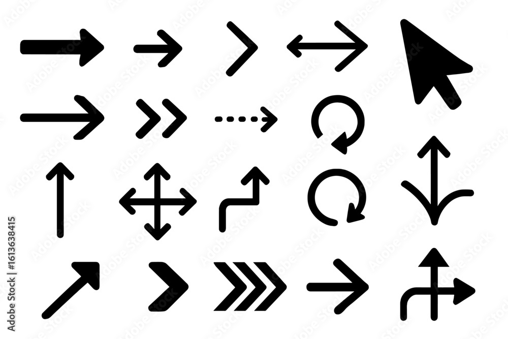 Poster black vector arrows icon set. collection of modern simple cursors and pointers for web design. navig