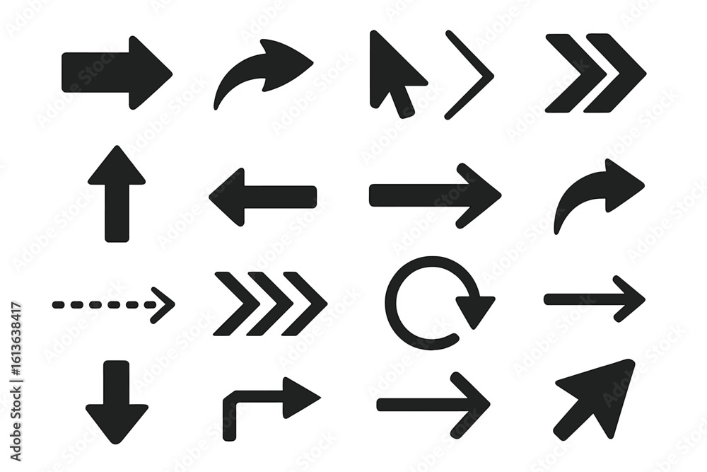Poster black vector arrows collection. big set of different arrow icons for web design and user interface. 