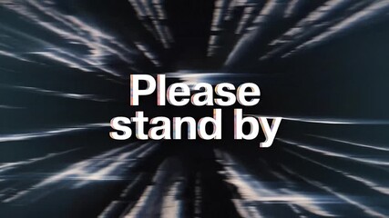 Classic Television Featuring Digital Glitch Effects and Noise with warped zoom tunnel and central stand-by text