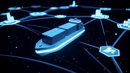 Digital Blue Container Ship Connected to Global Network for Modern Maritime Trade - Powered by Adobe
