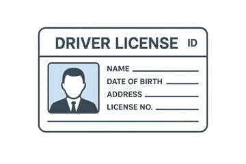 Driver license vector icon. ID card for personal identification and verification. Official document concept with photo, name, address. Driving permit template isolated.
