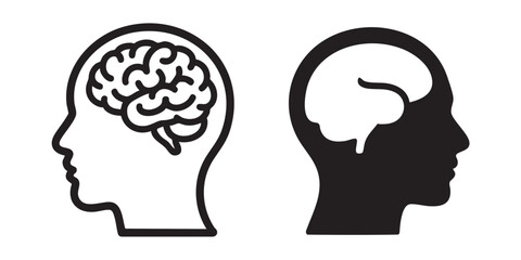 Black and white illustration of two human heads with brains visible silhouette profile