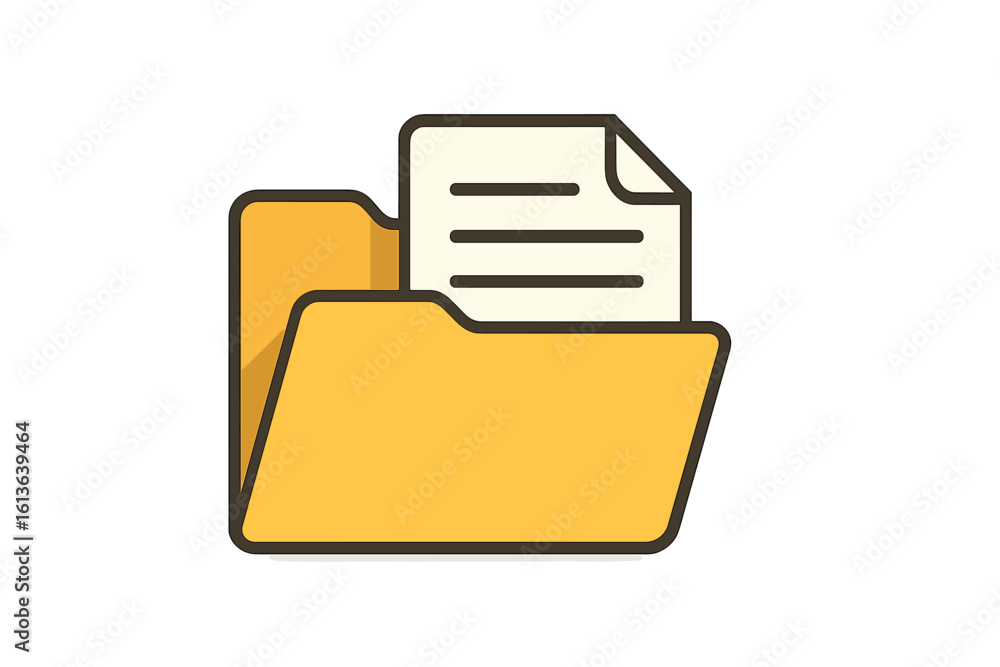 Poster folder icon with documents. open folder with paper. file management, data storage, organization conc