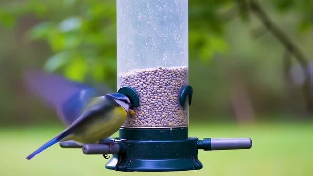 Blue Tits at a Bird Feeder - Nature's Tiny Feast