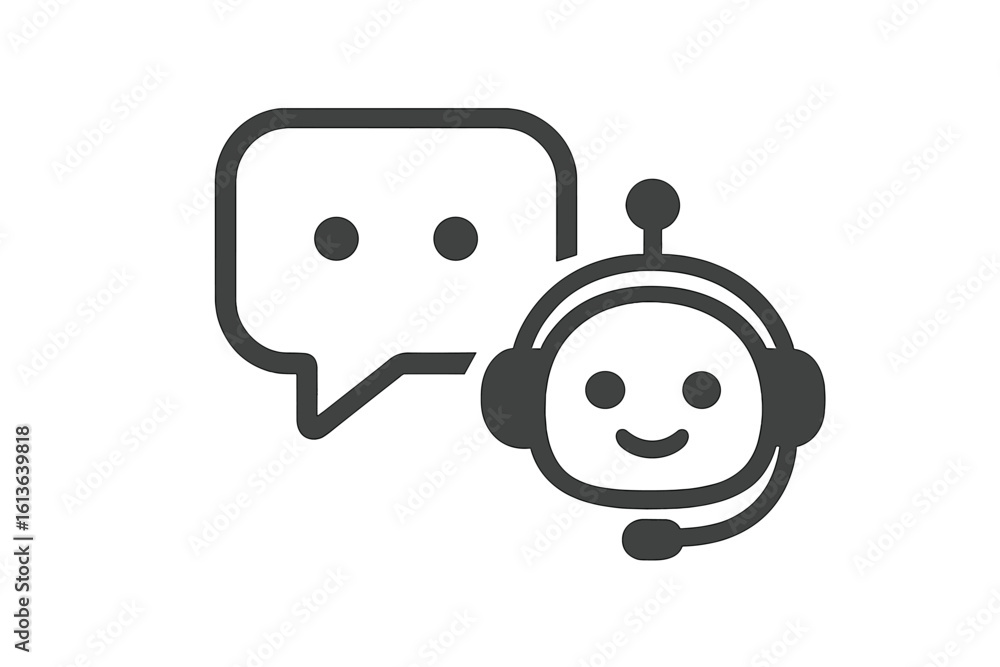 Poster chatbot robot head with headset and speech bubble icon. concept for ai virtual assistant, online cus