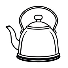 Classic kettle with curved spout linear art design in cmyk and grayscale