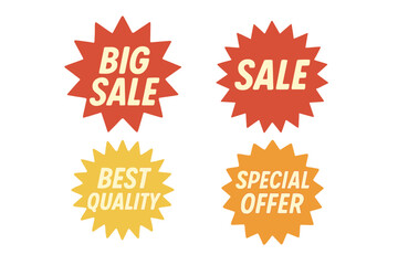 Retro sale sticker set. Starburst badges for big sale and special offer promotions. Best quality sunburst labels. Discount price tags. Vector graphic design elements.