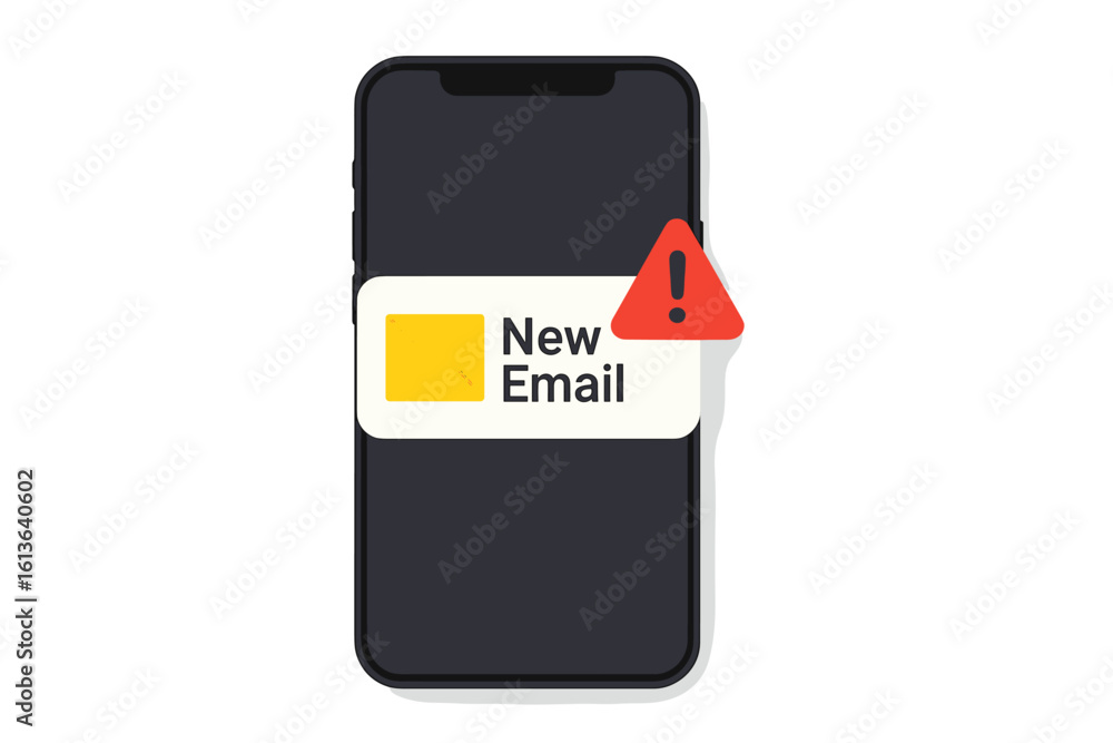 Aufkleber smartphone with new email notification and a danger alert warning sign. unread message on the phone 