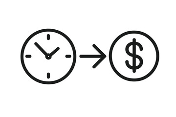 Time is money concept icon. Vector illustration of a clock and a dollar coin. Business and finance metaphor for productivity, efficiency, income, and investment.