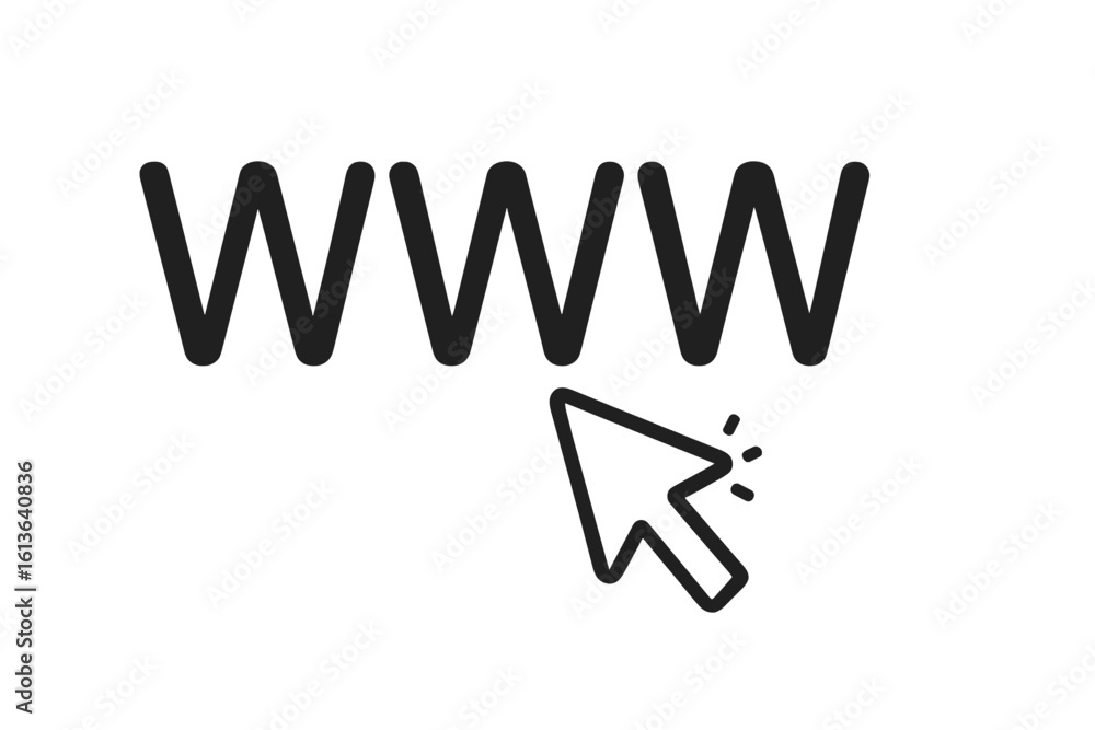 Poster world wide web concept vector illustration. www text with click cursor arrow. internet address, doma