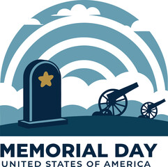 Memorial Day in the United States of America with Tombstone and Cannons