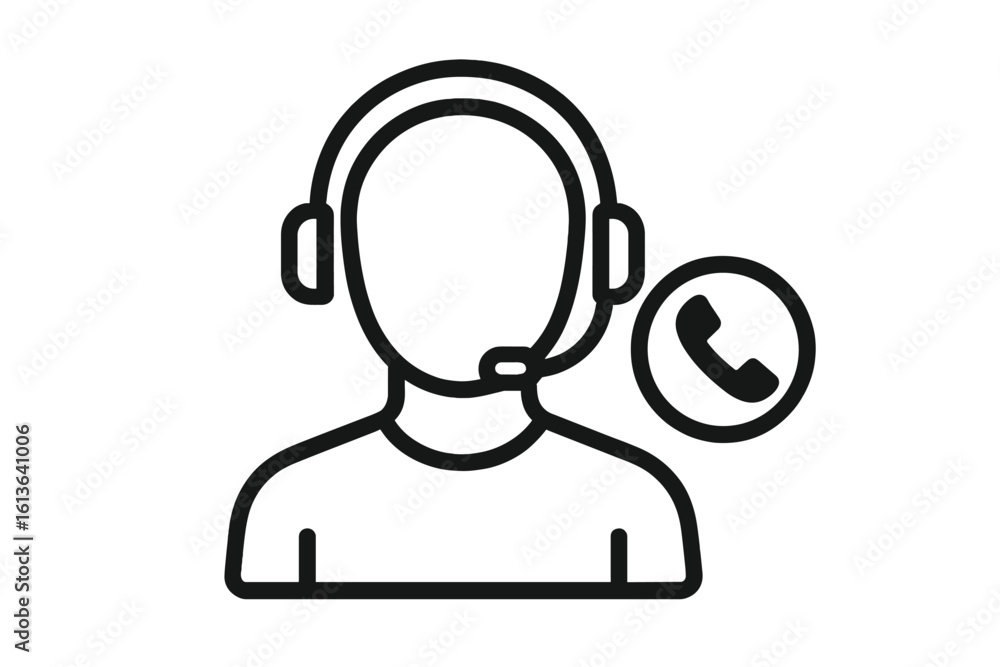 Poster call center line icon for customer support service and hotline consultation. operator with headset f