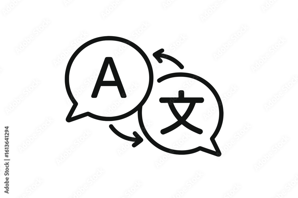 Poster language translation chat icon concept. multilingual communication symbol. online translator or dict