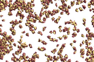 Abstract pattern of scattered, small, polyhedral rocks in rose and gold