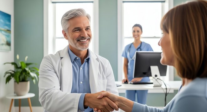 Doctor patient handshake healthcare professional meeting