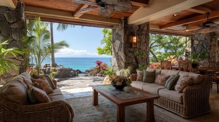 Luxurious outdoor living room with ocean views