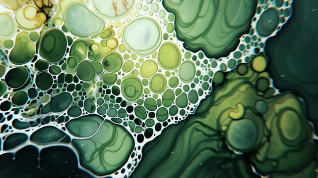 Alcohol ink macro flow growing mycelium network, white neon green tendrils spread black ink pools, living organism, natural fractal patterns edge, bio-organic surrealism, ink veins alien ecosystem, 4K