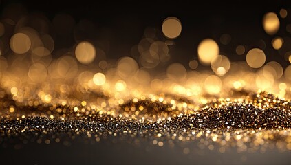 Golden glitter bokeh on dark background