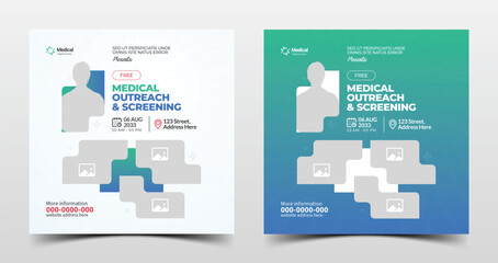 Clean and simple medical social media post templates for business marketing, screening, outreach, and health camp promotion