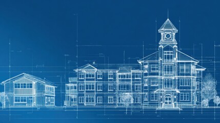 Naklejka premium Blueprint Depicting Evolution of Education Systems With Space for Textual Elaboration on Innovations and Changes Over Time