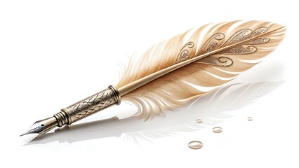 Vintage feather quill pen writing calligraphy antique dip ink well stationery elegant design writer tool