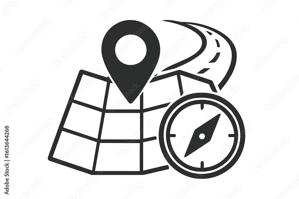 Poster map pin on a street grid with a compass. gps navigation concept. location marker for travel, directi