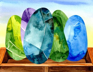 Set of watercolor stones