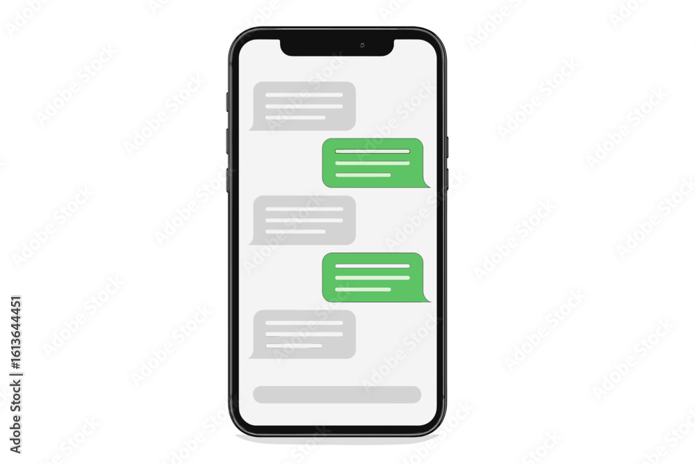 Poster smartphone chat message bubbles on screen. mobile phone text conversation with message bubbles. flat