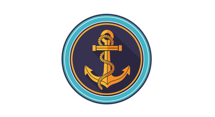 Golden Anchor with Rope Detail in a Navy and Teal Circular Frame.