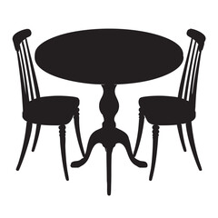 Black silhouette of a round table with two chairs dining furniture