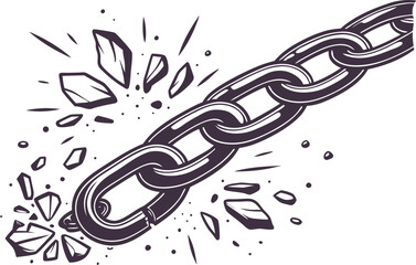 Broken Chain Illustration Symbolizing Freedom Strength and Overcoming Obstacles in Black and White