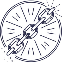 Chain link with radiating lines representing strength connection and security