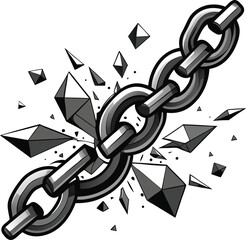 Broken chain with shattered pieces symbolizing freedom and overcoming obstacles concept
