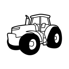 black and white vector image of a tractor facing left with a roof