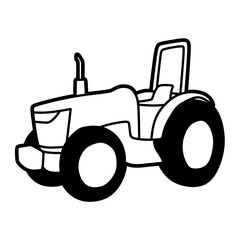 black and white tractor vector image facing left without a roof