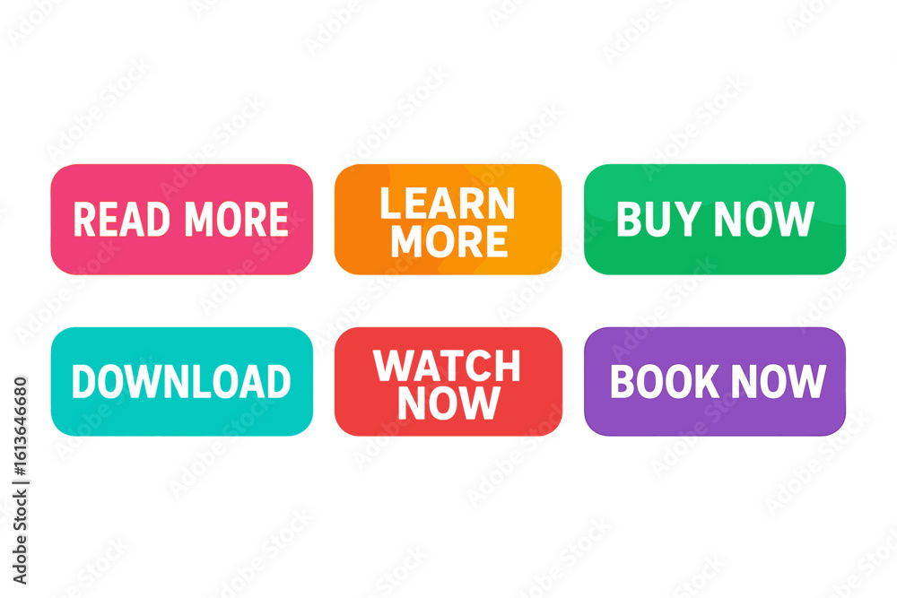 Poster colorful call to action button set for web design and user interface. modern flat ui ux graphic elem
