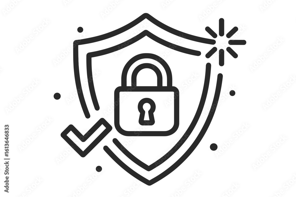 Poster security shield with padlock and check mark icon. data protection, privacy, and safety concept. veri