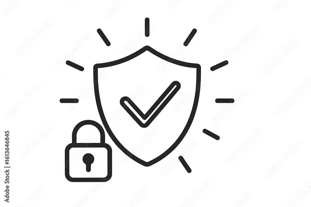 Poster security and protection concept. shield with check mark and padlock icon. data privacy, cyber securi